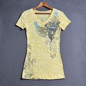 Harley Davidson T-shirt Womens Small Angel Wings Embellished Y2K Cyber Biker